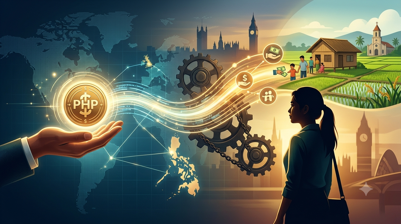 Illustration of stablecoin payment rails connecting global finance to Philippine remittance communities